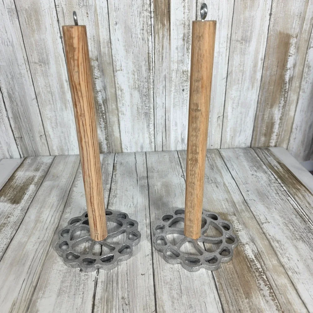 Vintage Scandinavian Rosette Irons Set of 2 Wood Handle Aluminum Cookie Molds